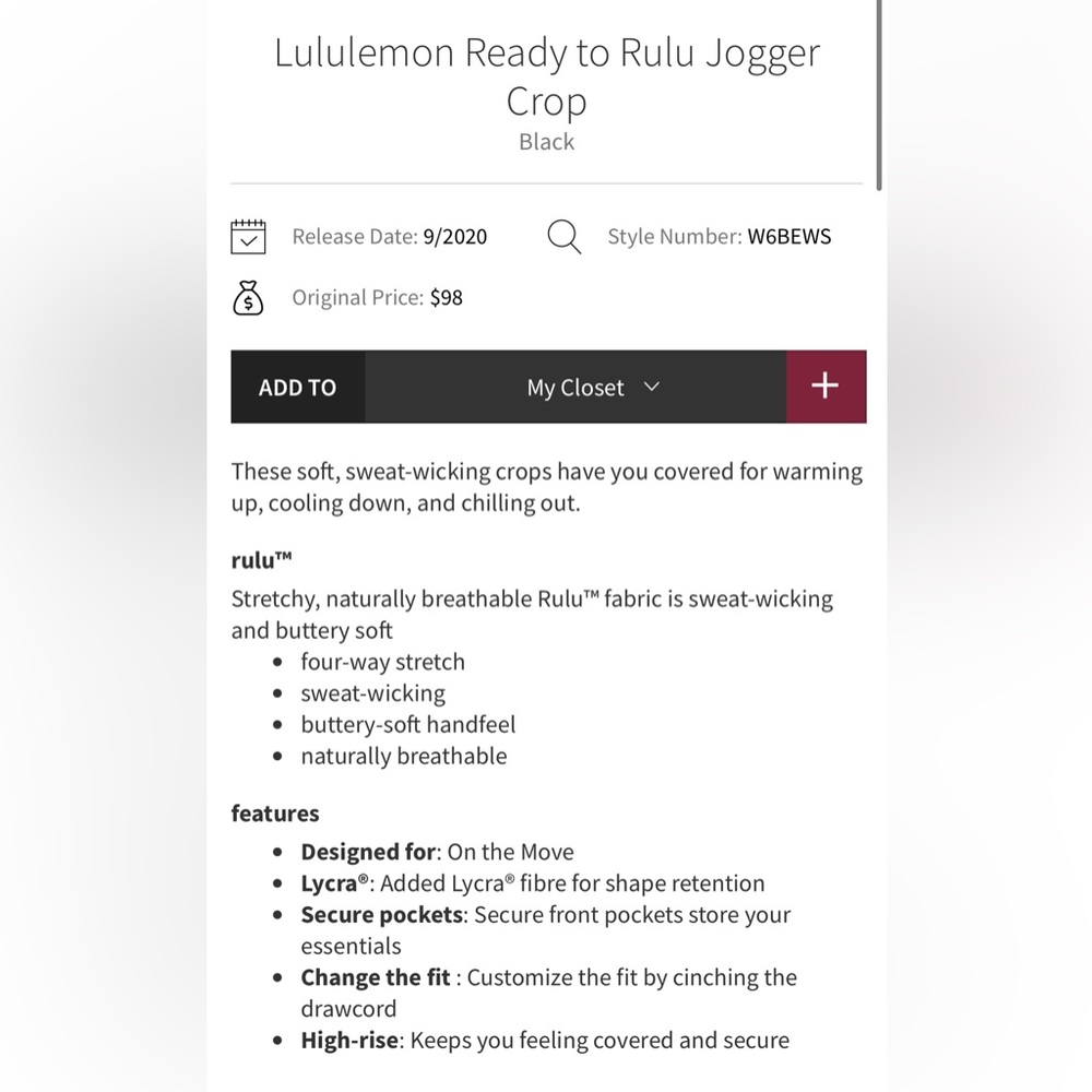 Lululemon Ready To Rulu Jogger Crop in Black Size 2 - Picture 6 of 13